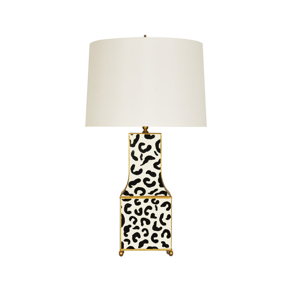 HANDPAINTED PAGODA TABLE LAMP IN BLK LEOPARD W/ GOLD TRIM