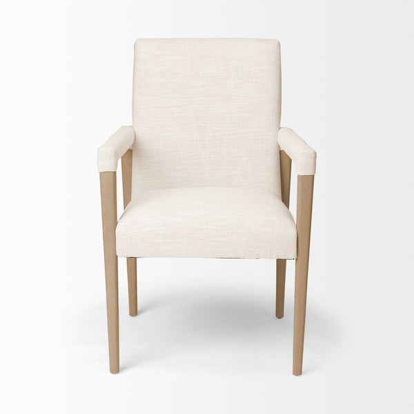 Palisades Cream Fabric Wrap Brown Wood Frame Dining Chair