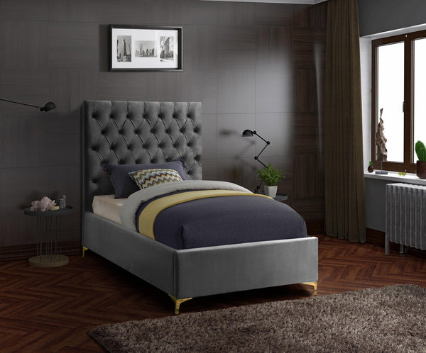 Robin Twin Bed In Grey Velvet