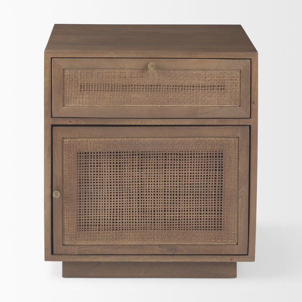 Grier Medium Brown Wood w/ Cane Accent Table