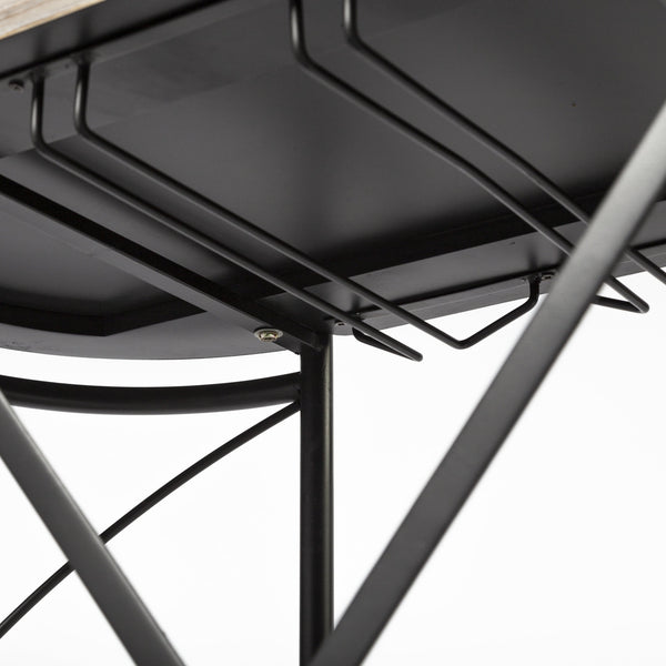 Marlon Black Metal Frame Two Tier Shelves w/Stemware holder Bar Cart