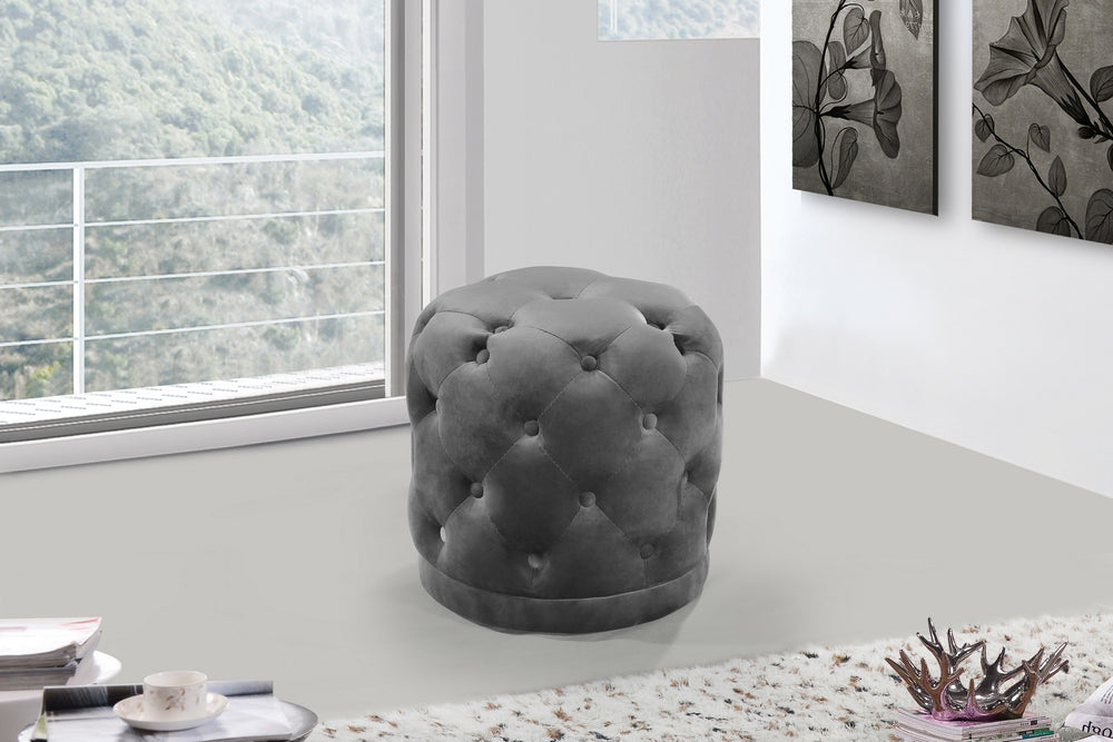 Joshua Ottoman/Stool In Grey Velvet