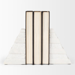 Cavetto White Marble Bookends w/rough carving S/2