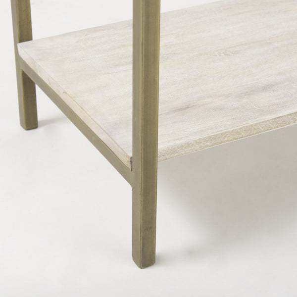 Arelius 36L x 18.75W x 63H White Wood W/ Gold Metal Base Display Cabinet