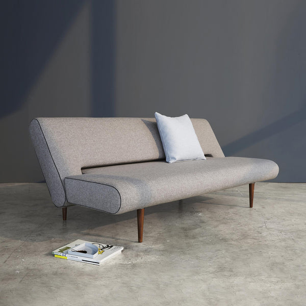 UNFURL SOFA BED in MIXED DANCE GREY FABRIC WITH Dark Wood LEGS 521