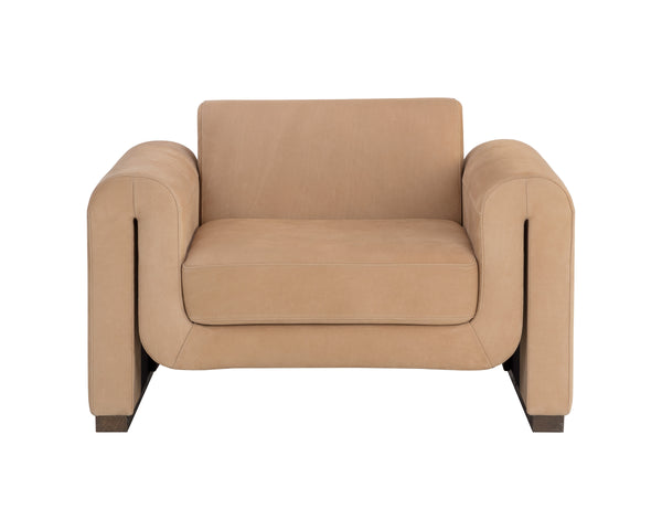 ROMER ARMCHAIR - DISTRESSED BROWN - NUBUCK TAN LEATHER