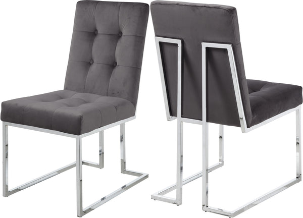Sara Dining Chair In Grey Velvet