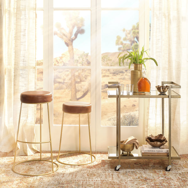  Henry Round Leather Counter Stool, Brown