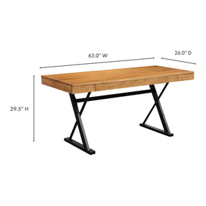 Moe's Profecto Desk in Natural Oak with Steel Frame