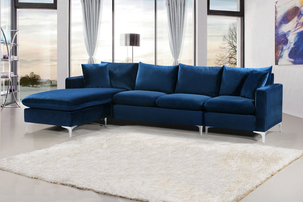 Lucy 2pc. Reversible Sectional In Navy Velvet