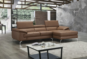 Jett Italian Leather Mini Sectional Right Facing Chaise in Caramel