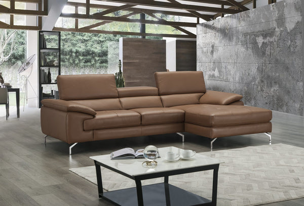 Jett Italian Leather Mini Sectional Right Facing Chaise in Caramel