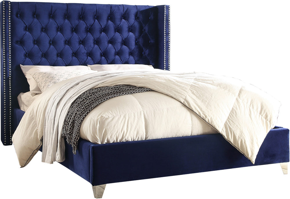 Isabel King Bed In Navy Velvet