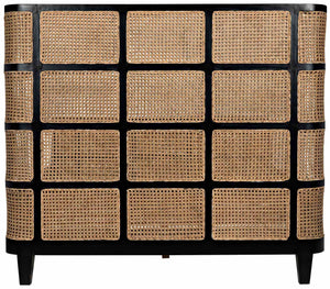 Porto Queen Bed in Hand-Rubbed Black Mahogany with Caning Detail