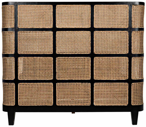 Porto Queen Bed in Hand-Rubbed Black Mahogany with Caning Detail