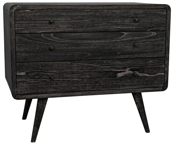 Bart Chest in Cinder Black Mindi and Veneer with Brass Pulls