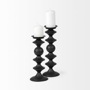 Candelero II Large Black Metal Grooved Table Candle Holder