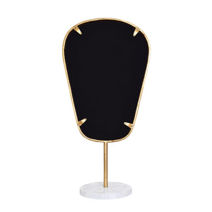 LARGE TABLE TOP MIRROR IN AGED GOLD FINISH ON WHITE MARBLE BASE
