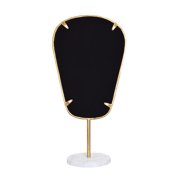LARGE TABLE TOP MIRROR IN AGED GOLD FINISH ON WHITE MARBLE BASE