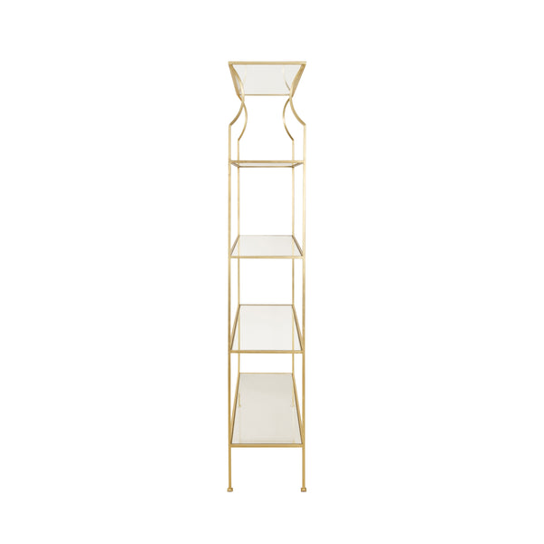 FLARED TOP ETAGERE WITH CLEAR GLASS SHELVES IN GOLD LEAF