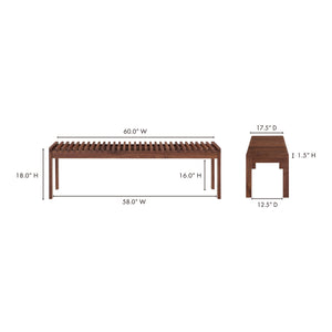 Moe's Rohe Bench in Walnut Brown Solid Wood