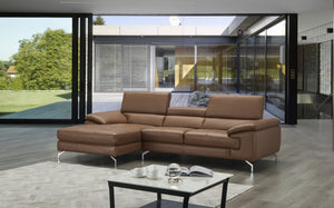Jett Italian Leather Mini Sectional Left Facing Chaise in Caramel