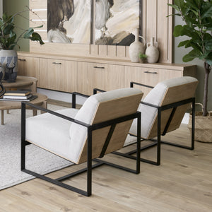 Stamford Light Beige Upholstered Seat w/ Wood Back, Metal Frame Accent Chair