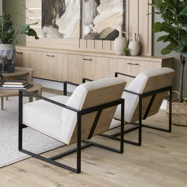 Stamford Light Beige Upholstered Seat w/ Wood Back, Metal Frame Accent Chair