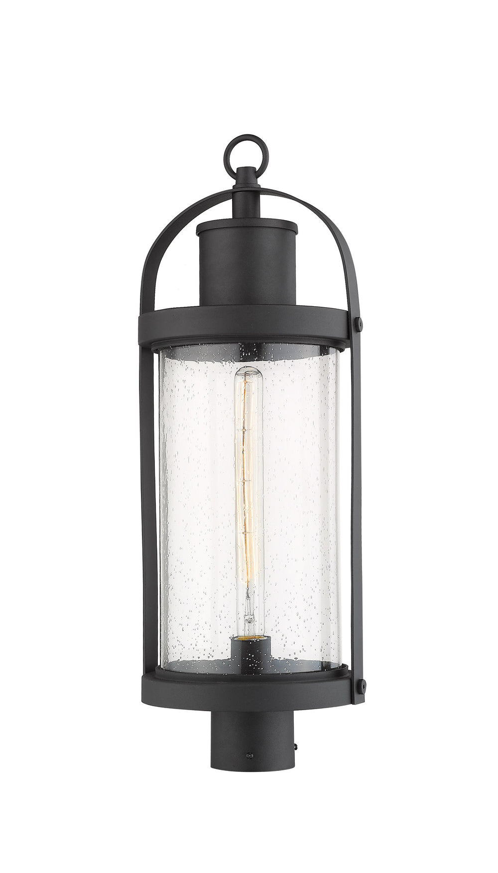 Roundhouse 1 Light Outdoor Post Mount Fixture in Black Finish