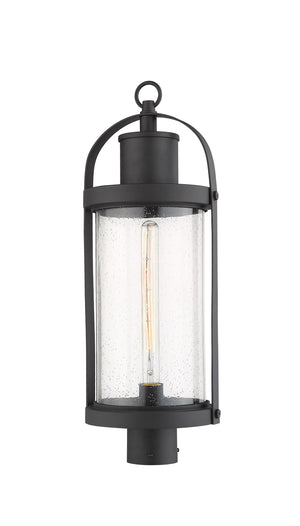 Roundhouse 1 Light Outdoor Post Mount Fixture in Black Finish