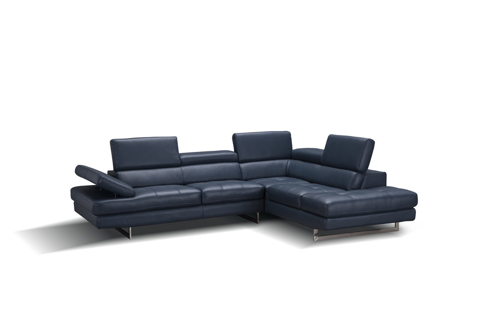 Eliza Italian Leather Sectional Blue In Right Hand Facing