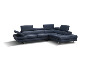 Eliza Italian Leather Sectional Blue In Right Hand Facing