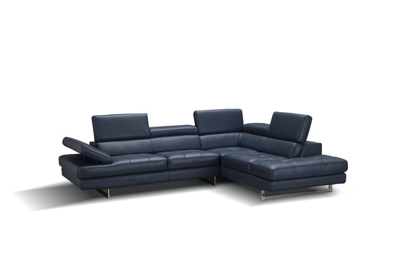 Eliza Italian Leather Sectional Blue In Right Hand Facing