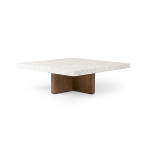 Bellamy Square Coffee Table In White Carrera Marble
