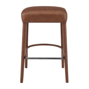 Rylee KD Faux Leather Backless Counter Stool, Vintage Cognac 