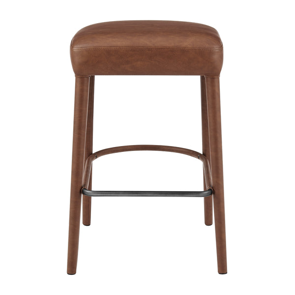 Rylee KD Faux Leather Backless Counter Stool, Vintage Cognac 