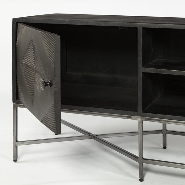 Hogarth I Dark Brown Solid Wood TV Stand Media Console with Storage, TV up to 81"