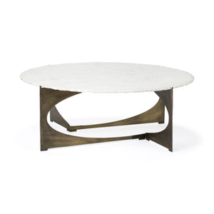 Reinhold 49" Round White Marble Top Gold Metal Base Coffee Table