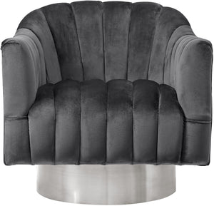 Noel Accent Chair In Grey Velvet And Chrome Swivel Base