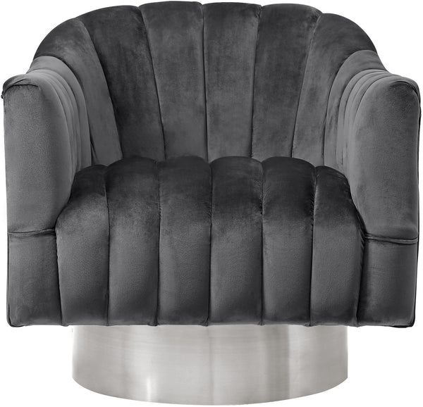 Noel Accent Chair In Grey Velvet And Chrome Swivel Base