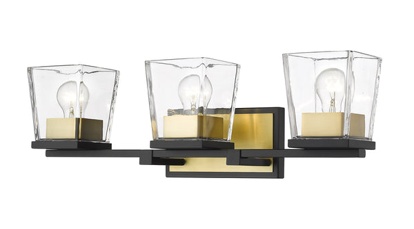 Bleeker Street 3 Light Vanity in Matte Black + Olde Brass Finish