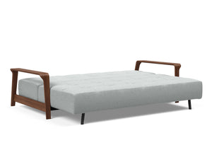 RAN D.E.L. SOFA BED in MELANGE LIGHT GREY FABRIC WITH Dark wood LEGS 538