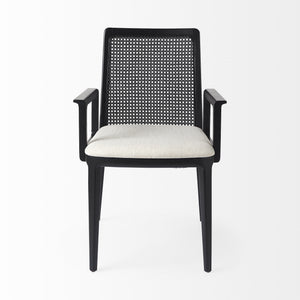 Clara Black Wood W/ Cream Fabric Seat and Cane Back Dining Chair