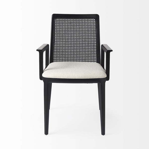 Clara Black Wood W/ Cream Fabric Seat and Cane Back Dining Chair