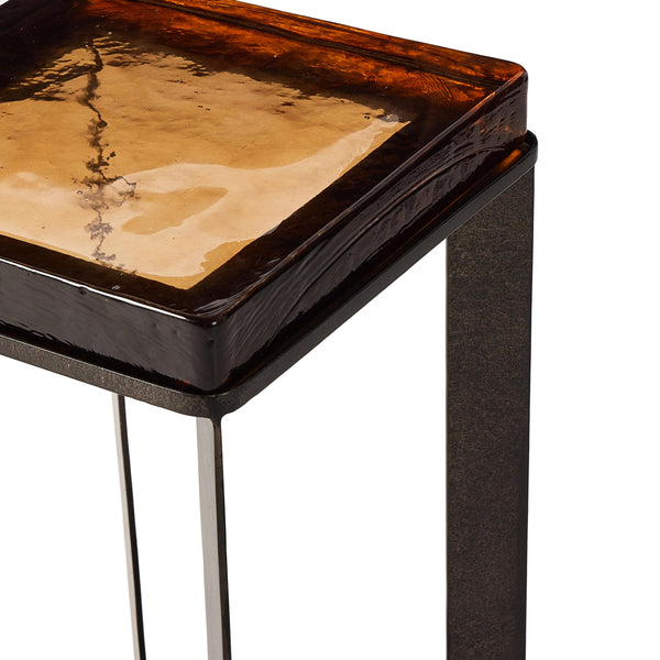 Lennie Cast Glass End Table in Amber