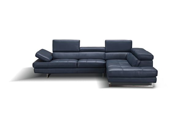 Eliza Italian Leather Sectional Blue In Right Hand Facing