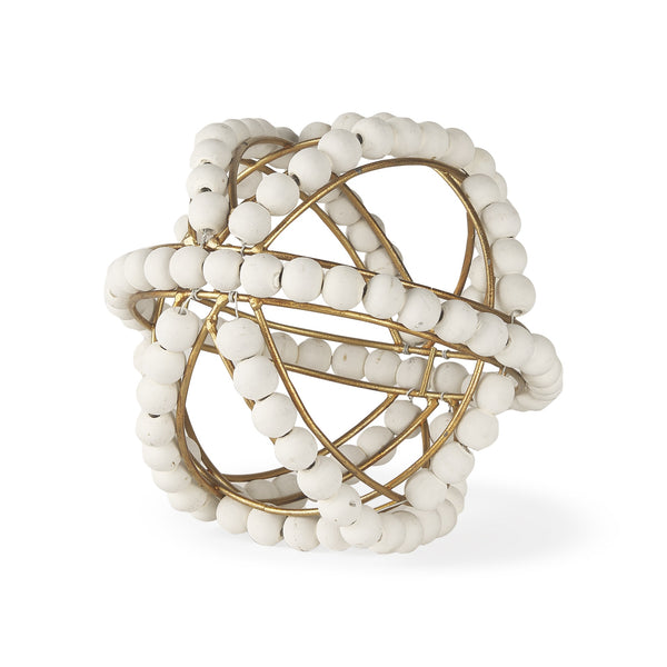 Espanlade I Small 9L x 9W White Wooden Beaded Orb