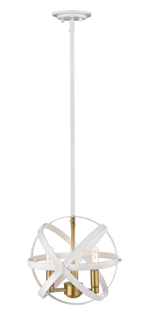 Cavallo 3 Light Pendant in Hammered White + Olde Brass Finish