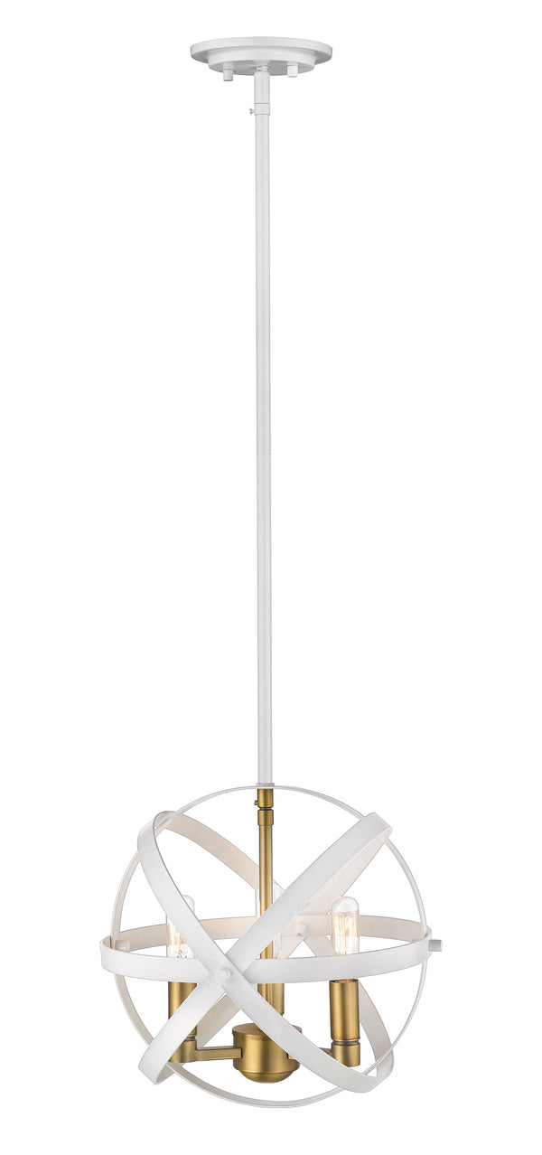 Cavallo 3 Light Pendant in Hammered White + Olde Brass Finish