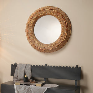 Strand Wood Beaded Round Wall Mirror, Natural